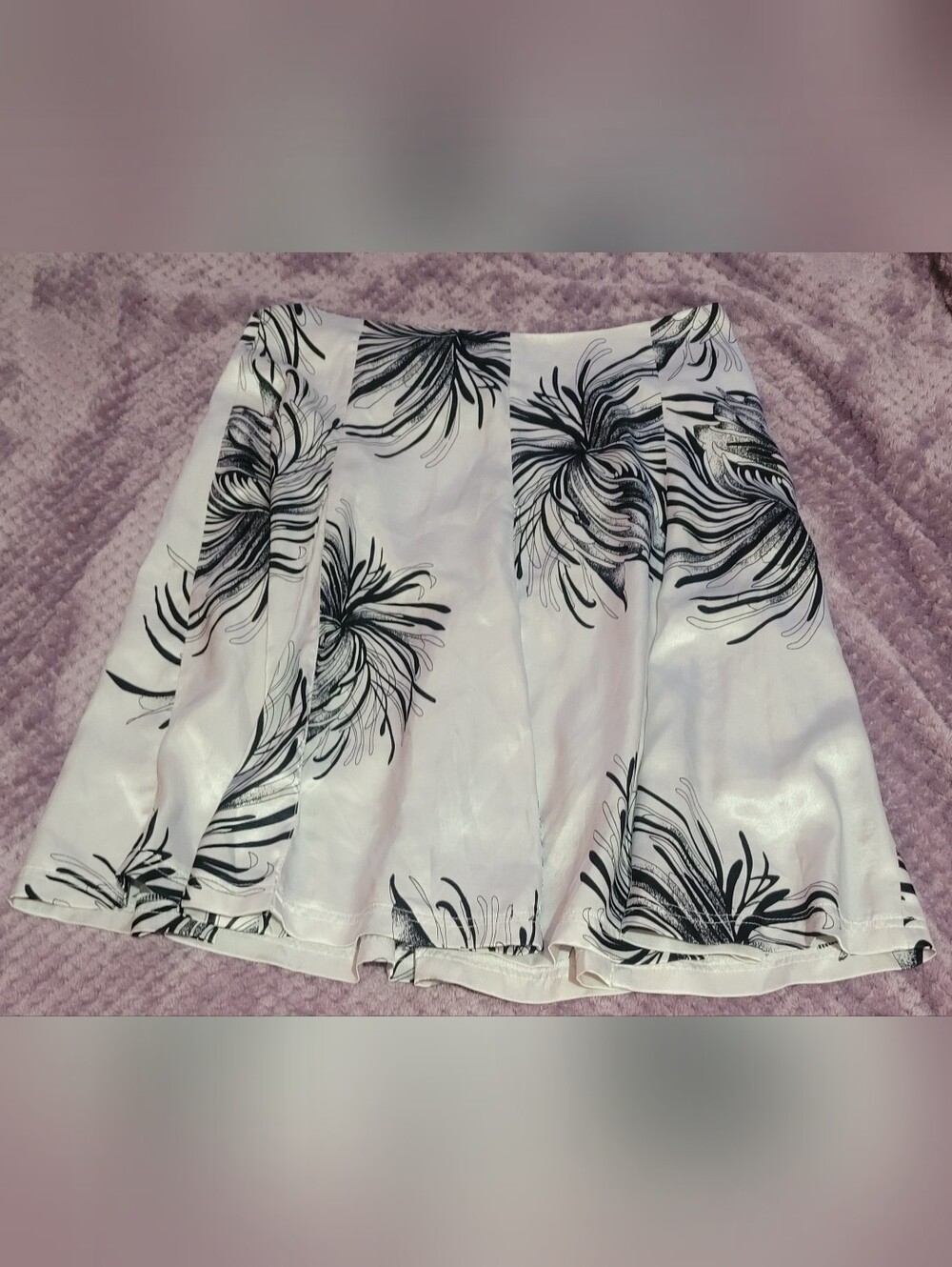 White Floral Print Satin Midi Skirt